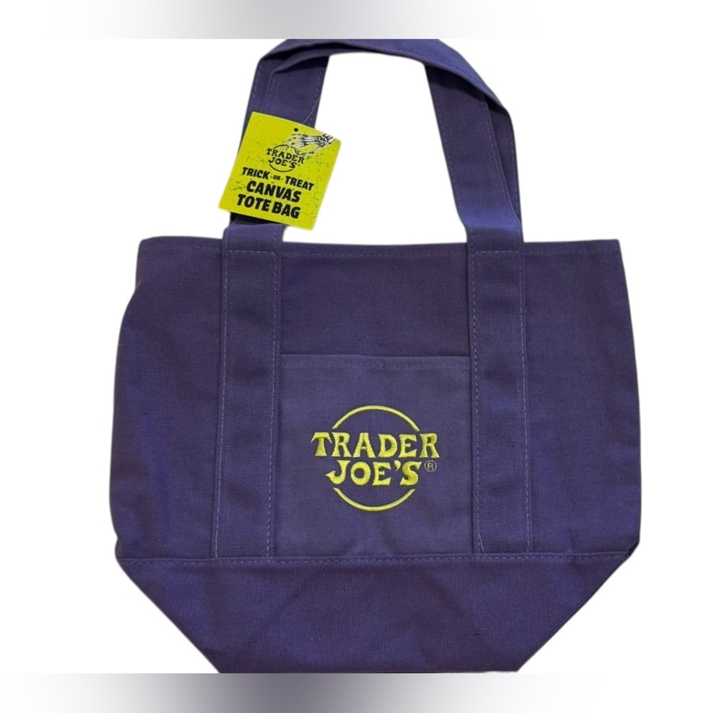 Trader Joe’s Mini Canvas Tote Bag – Purple with Embroidered Logo (NWT)